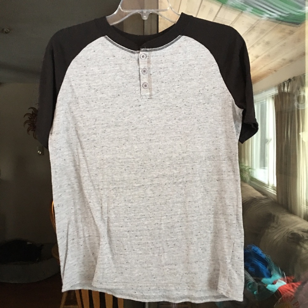 Hanes Boys Short Sleeved Henley: Black & gray